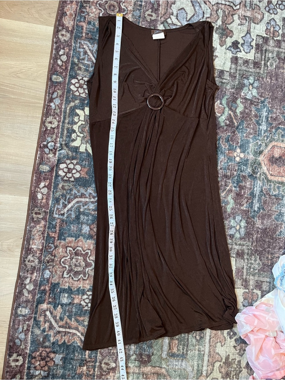 Women’s Y2K Brown Sleeveless V-Neck Ring-Detail Dress - Size Large - Picture 8 of 9
